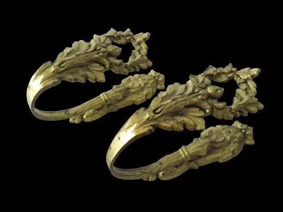 Antique French Victorian Curtain Tie Backs Ornate Brass Pair