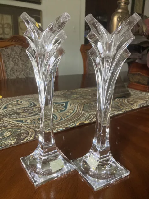 MIKASA “Deco” 9” Single Light Candlesticks Pair Of 2 Lead Crystal