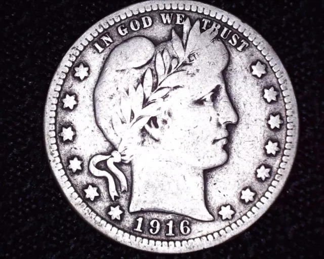 Very Nice 1916 D Barber Silver Quarter Great  Details  #BQ19