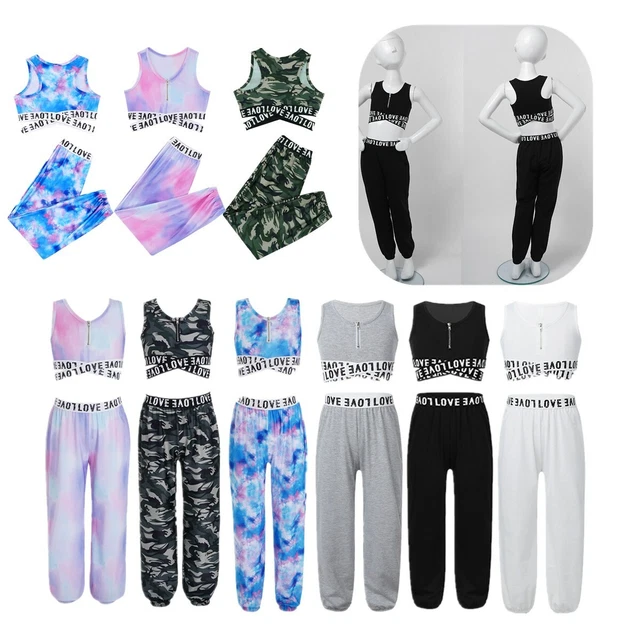 Girls Athletic Outfits Top Pants Set Gymnastics Yoga Sports Stretchy Tracksuit