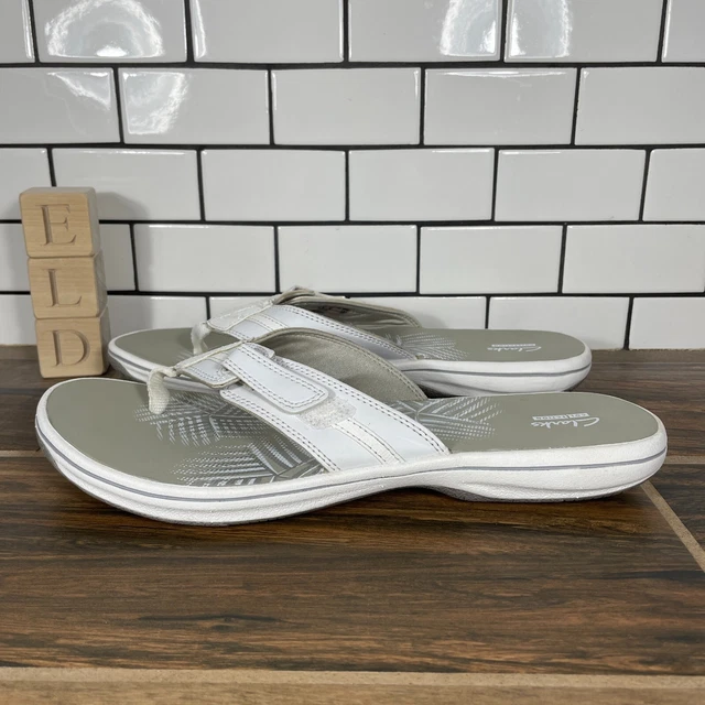 Clarks Brinkley Bree Womens Size 12 Shoes White Slip On Comfort Thong Sandal