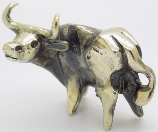 Vintage IN Argento Massiccio Italiano Fatto a Mano Raro Moderni Bull Statuina