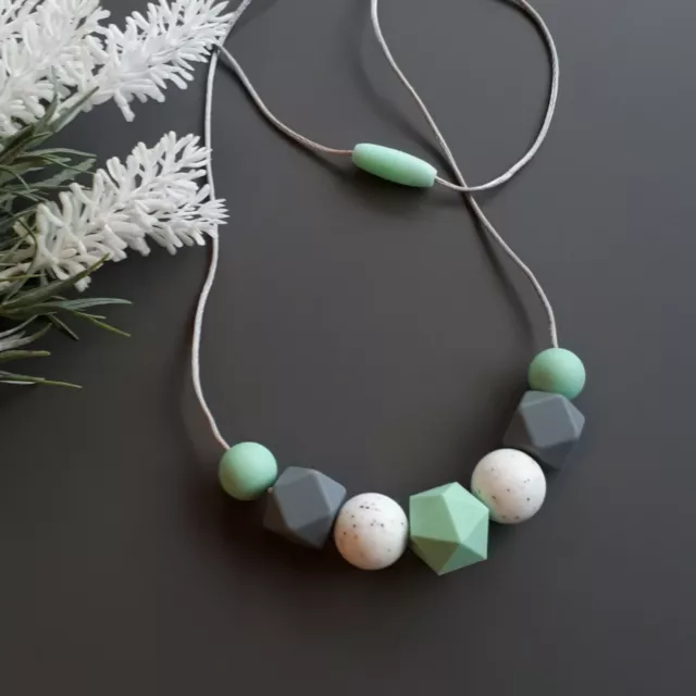 Mint, Grey & Speckled Silicone Bead Sensory Necklace (Was Teething) Gift For Mum
