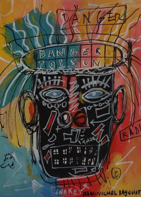 Fine unique painting – Expressive portrait, signed Jean Michel Basquiat, w COA