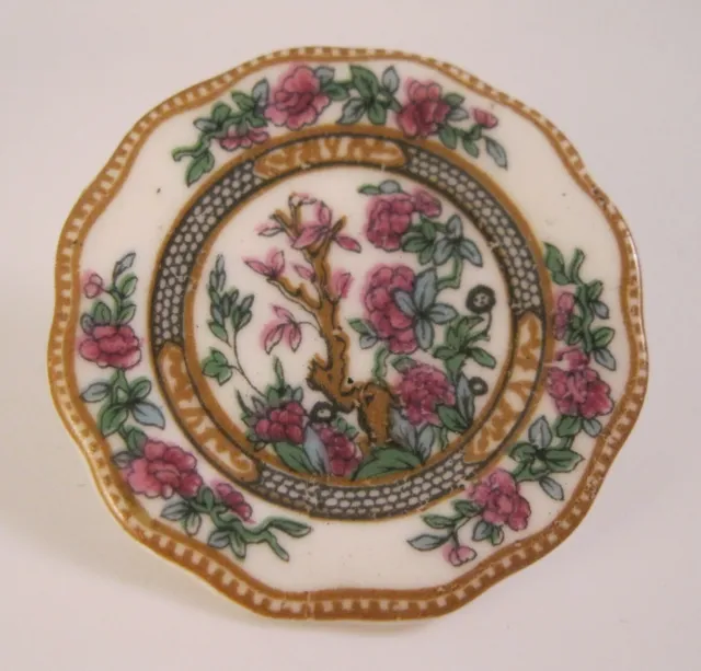 Vintage English COALPORT China India Tree Miniature Plate Brooch Hand Painted