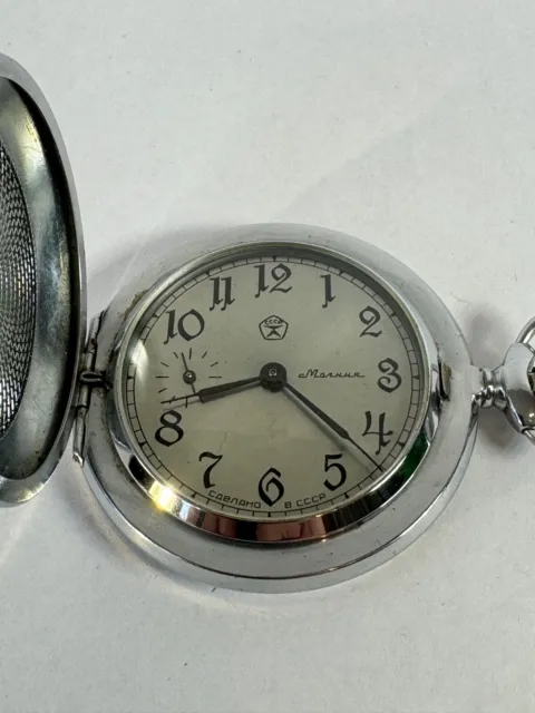 Antique vintage working pocket watch Molnija Molnia USSR Soviet time