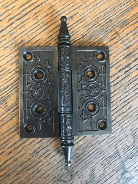 Antique Decorative Cast Iron Steeple Tip Door Hinge - 4" x 4"