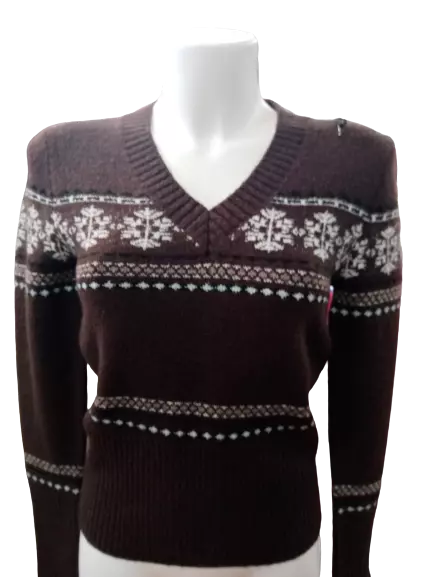 Maglione pullover maglioncino donna aderente scollo V invernale tricot nuovo 44