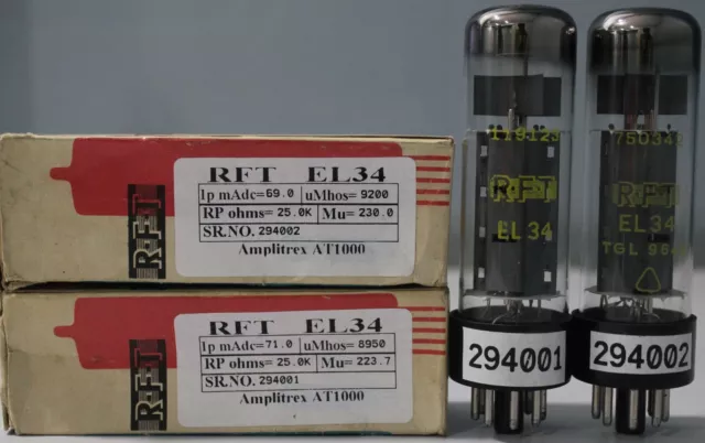 El34 Rft Matched Pair Top "O" Getter Amplitrex Tested