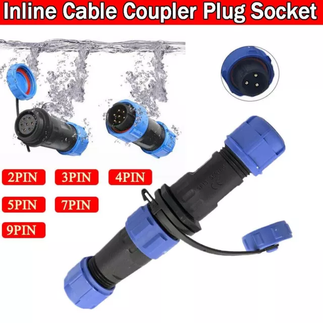 SP13 - 2/3/4/5/7/9 Pin Waterproof Inline Cable Coupler Plug Socket Connector AU