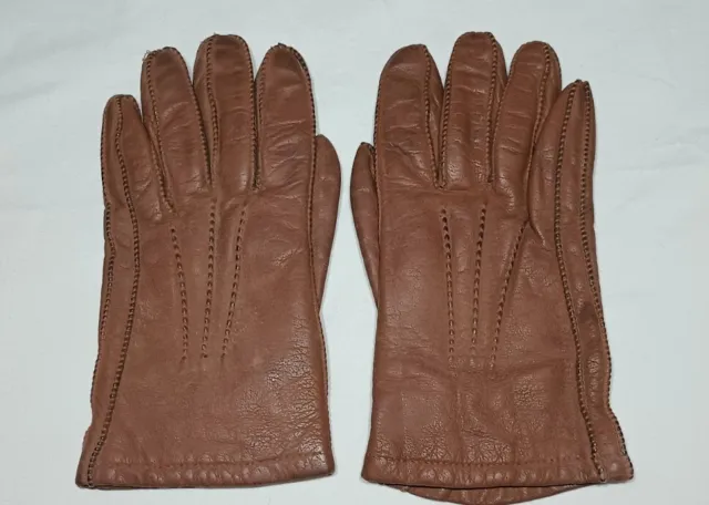 Hansen Leather Fur Lined Gloves Med Brown Mens 9 1/2 Leather Soft Fur Lined