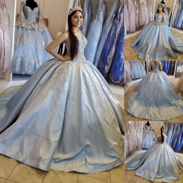 Quinceanera Dresses Satin Lace Pageant Prom Party Princess Sweet 15 16 Ball Gown