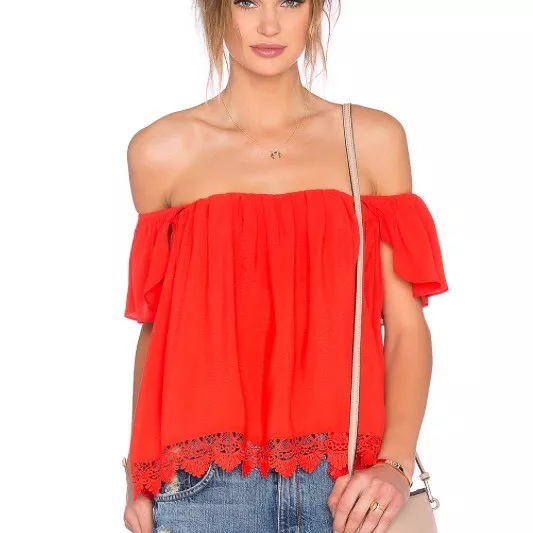 Lovers + Friends Small Large Top Revolve Lifes a Beach Red Orange Strapless $138