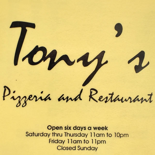 1990S TONY'S PIZZERIA Restaurant Menu Gables Shopping Center Neptune
