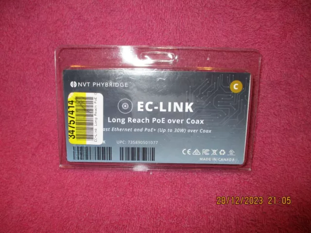 Nvt Phybridge Brand New Nv-Eclk Ec-Link Long Reach Poe Over Coax Adapter