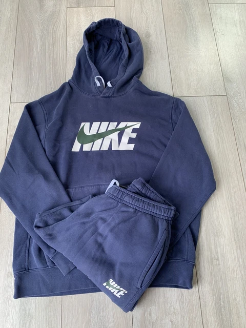 Nike Mens Large Blue Hoodie Jogger Full Tracksuit Set Graphic Fleece Drawstring