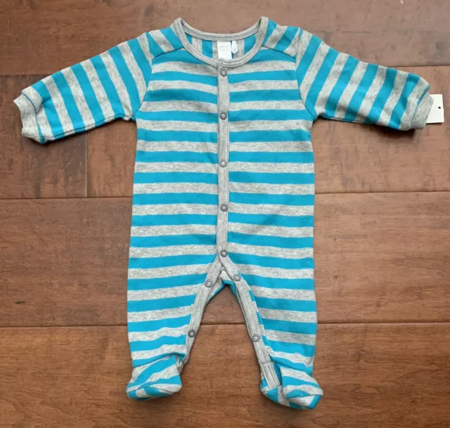 Petit Lem Infant Striped Footed Sleeper Footie Pajamas~Blue Stripe~NB~NWT