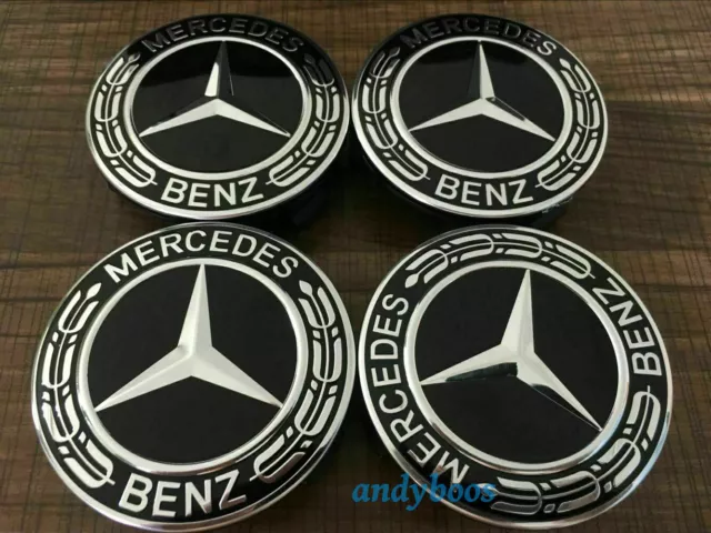 Mercedes Benz Black Alloy Wheel Centre Hub Caps AMG A B C E S M Class ML CLA GLA