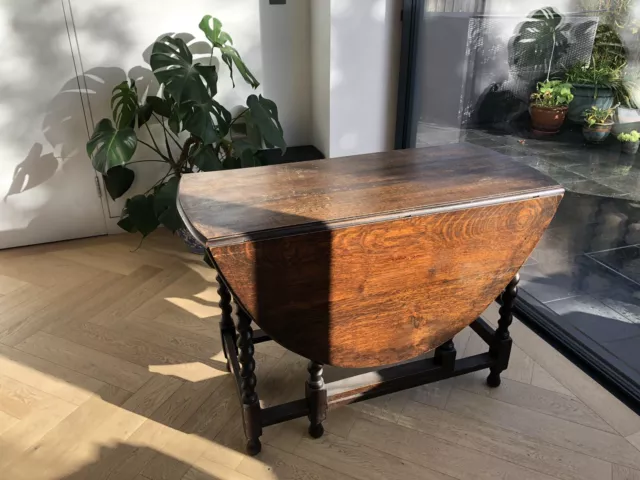 Vintage Solid Oak, Barley Twist, Gate Leg, Oval Dining Table - Seats 4-6