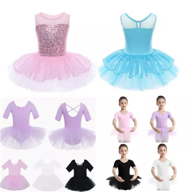 Girls Kids Ballet Tutu Dress Dance Gymnastics Leotard Skating Dancewear Costume