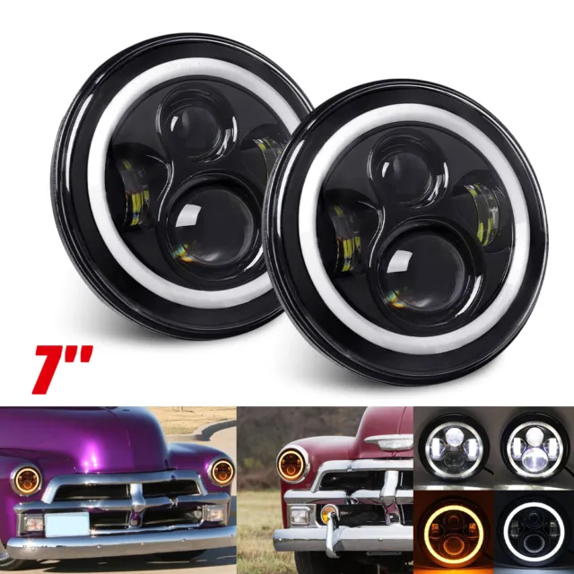 DOT 7" Round LED Headlights Hi/Lo Beam Halo Ring DRL For Chevy C10 Camaro Truck