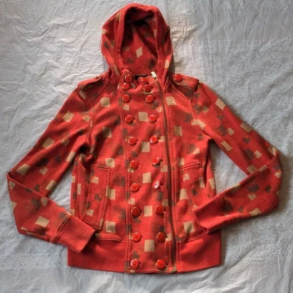 Marc By Marc Jacobs Orange Button Front Hooded Sweatshirt Size 8