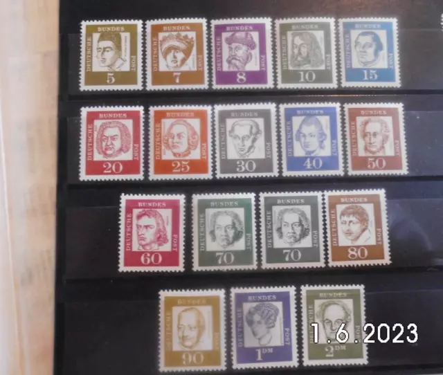 Bund Mi.- Nr.  347y - 362y postfrisch 15.6.1961 /6.7.1966 Bedeutende Deutsche
