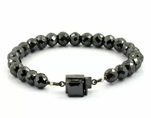 6 mm igl Certified Black Diamond Faceted Beads Bracelet Birthday Gift 8" Inches.