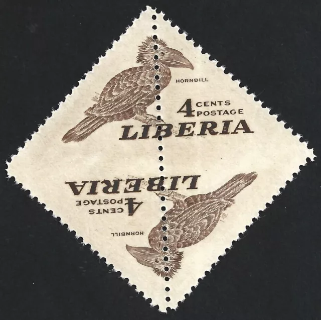 Liberia #343 1953 BIRDS 4c pair with brown (BIRD) printed on back error MNH