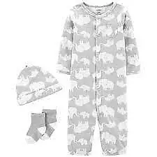 Carters Baby Boy Converter Gown Hat Set Size Preemie Newborn Gray White Elephant