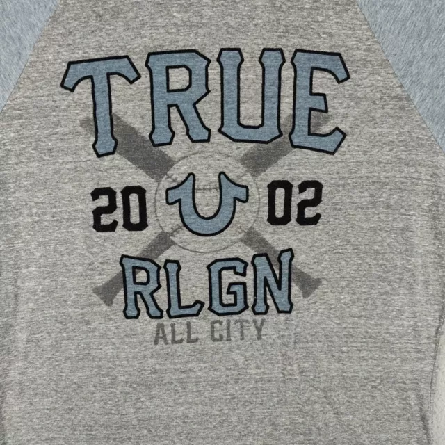 True Religion Raglan Shirt Men's Extra Large  Grey Heather Gray Tee 2