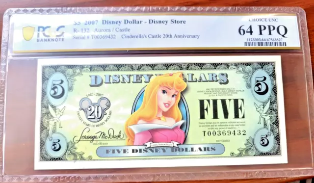 2007 $5 Disney Dollar Aurora/Sleeping Beauty, T, PCGS