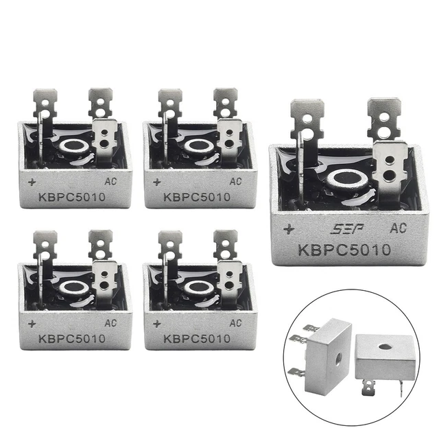 Lot 5 Redresseurs Pont KBPC5010 50A 1000V – Diode Pont Métallique 4 Broches, Haute Puissance