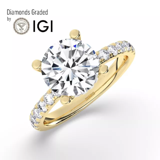 Round Solitaire Hidden Halo 18K Yellow Gold Engagement Ring,3 ct, Lab-grown IGI