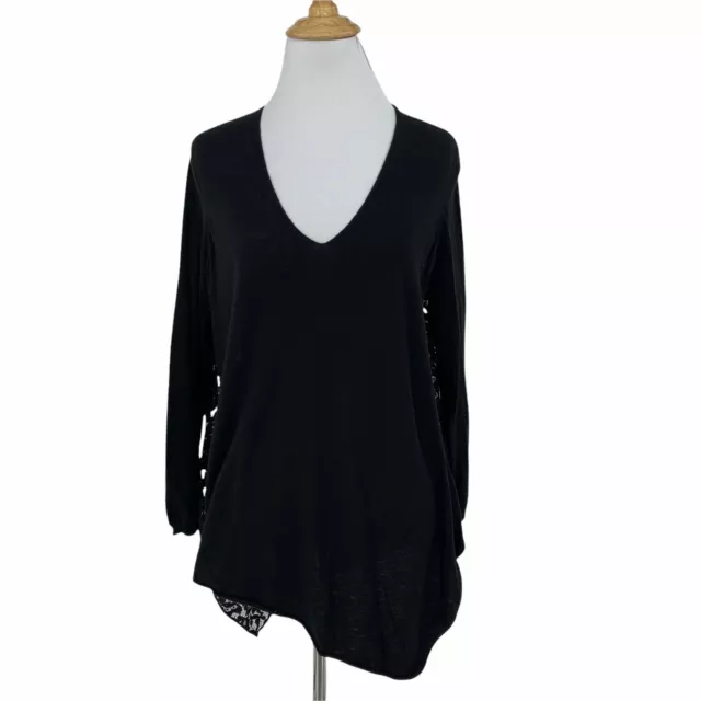 Joie Synthetic Tambrel Asymmetrical Pullover Top Women Size XS Wool Blend Black