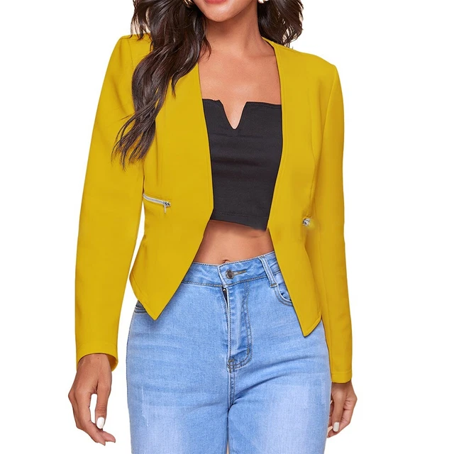 Damenjacke Damenmantel einfarbig Jacke neu Übergröße Tasche Premium Anzug