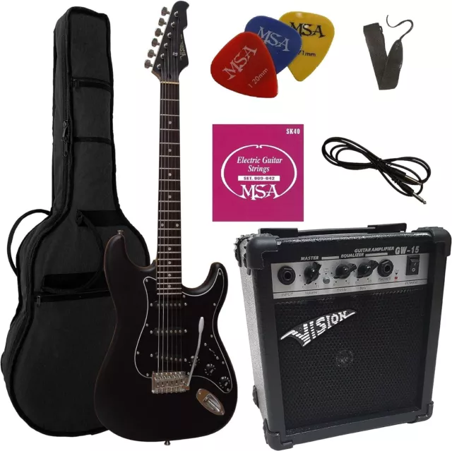 Chitarra Elettrica Nero Opaco MSA Set con Amplificatore, Custodia e Cinghia