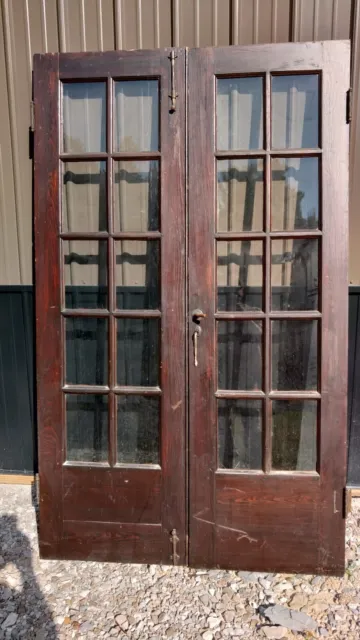Reclaimed Vintage Pine Exterior 10 Light PAIR French Doors  48" X 80" X 1.25"