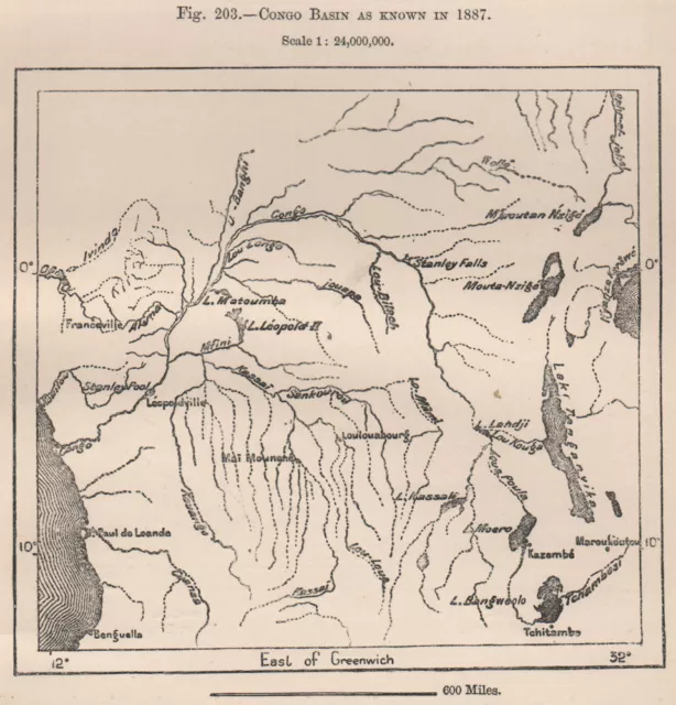 Congo Basin as known in 1887 1885 old antique vintage map plan chart