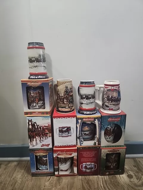 Lot of 13 Budweiser Clydesdale Steins In Box Loose. Excellent Beer Anheuser