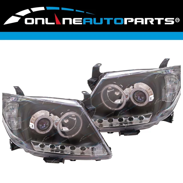 HEADLIGHTS BLACK DRL Projector HALO Angel Eyes Fits Toyota Hilux