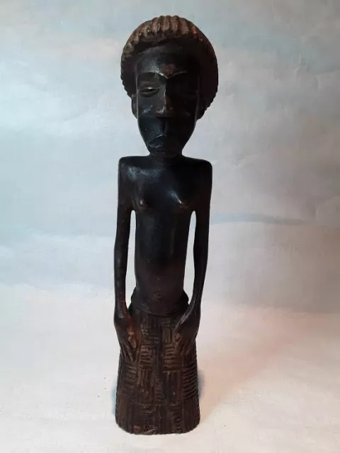 Antico Africano Ebano Scultura di Un Villaggio Donna