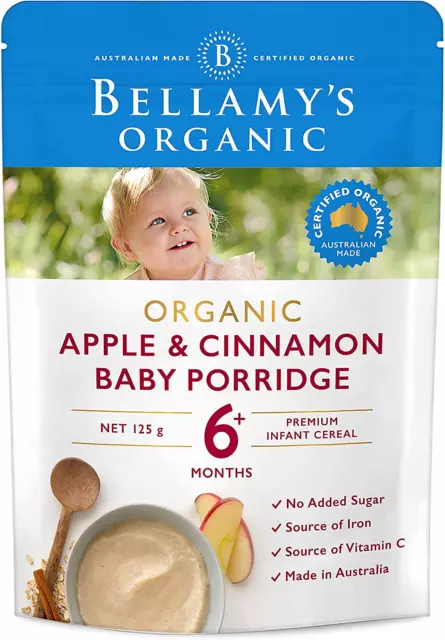Bellamy'S Organic Apple & Cinnamon Baby Porridge 125G, Baby Food, 6M+, Bulk (...