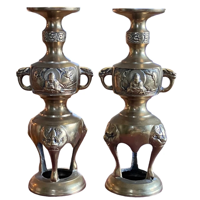 Antique Candlesticks 19th Century Meiji Period Japanese Buddha Brass Censer Set Antique Candlesticks 19th Century Meiji Period Japanese Buddha Brass Censer Set
