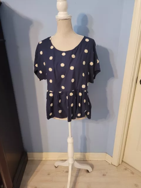 Blu Pepper Size Small Blouse Womens Blue Short Sleeve Polka Dot