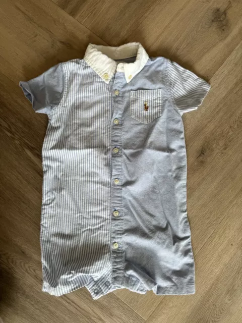 ralph lauren Polo Summer Romper Shortall 12 Months Baby Boy blue stripe