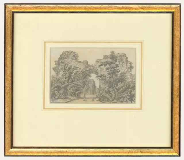 Framed 19th Century Graphite Drawing - Ruins of Dryburgh Abbey