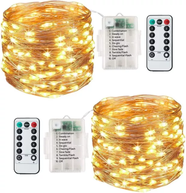 Lezonic [2 Pack] Fairy Lights Battery, 120LEDs 13M 8 Modes String Lights