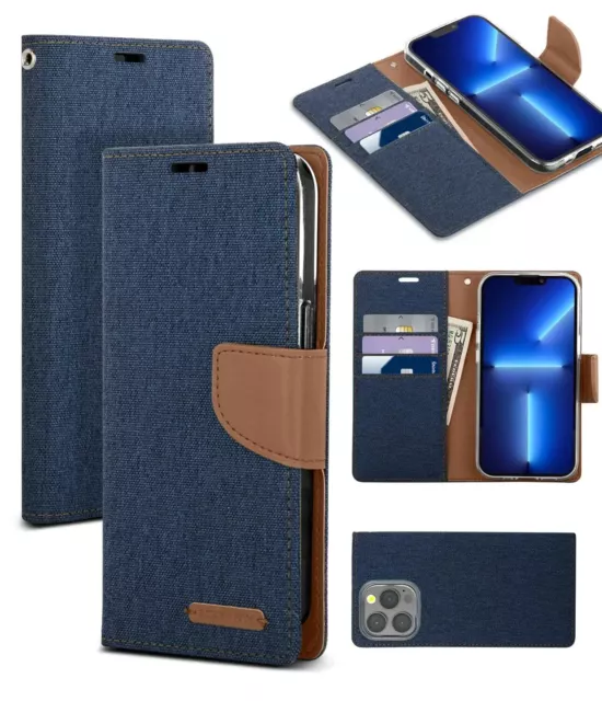 For iPhone 15 Pro Max 14 13 12 11 Plus XS XR 8 Case Canvas Wallet Flip Cover