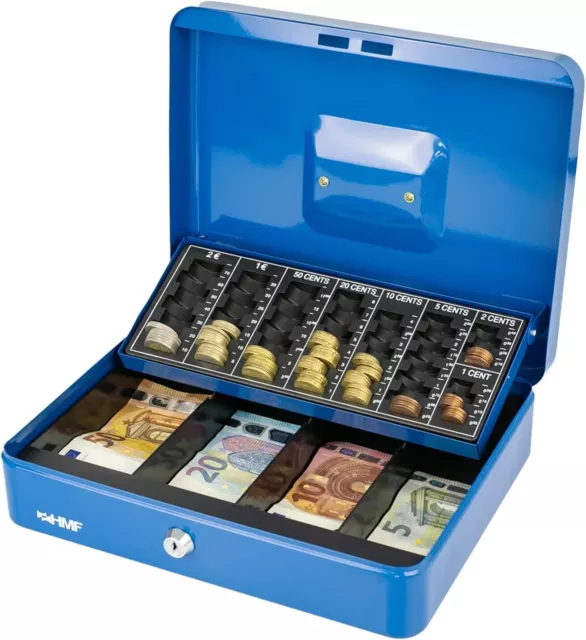 HMF Geldkassette abschließbar mit Münzzählbrett 30,5 x 24 x 8,5 cm blau